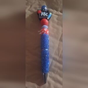 ABC Teacher Blue Bling Black Ink Pen With Red Accents NEW